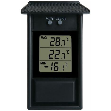 Gewächshausthermometer, wasserdichtes Digitalthermometer, 0,1°C Auflösung, Temperaturbereich -20 bis 50°C, Wandmontage, batteriebetrieben (schwarz) (1/4)