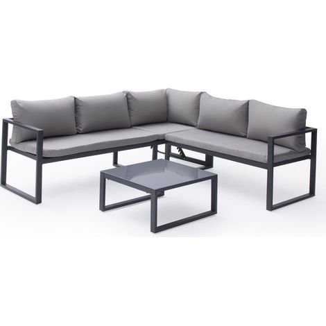 Modularer Gartensalon IBIZA aus grauem Stoff mit 4 Sitzen - Aluminium Anthrazit (1/5)