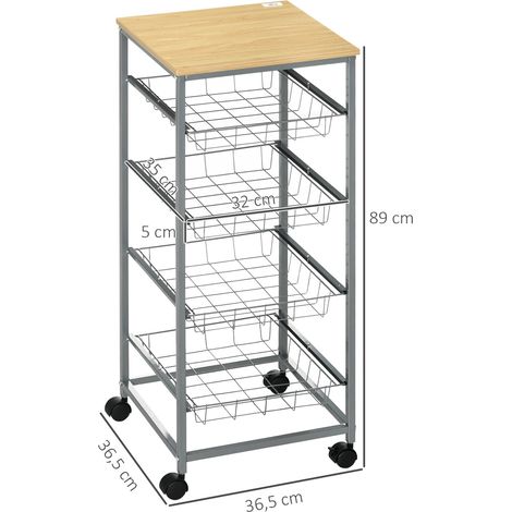Chariot de cuisine et de salle de bain multifonctionnel à roulettes, 5 niveaux, desserte, chariot îlot de cuisine, chariot à fruits et légumes, capacité de charge 20 kg, pour salon, 36,5 x 36,5 x 89 c (1/5)