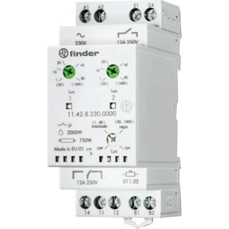 Interrupteur crépusculaire modulaire Finder avec sonde externe 2 NO 114282300000 (1/2)