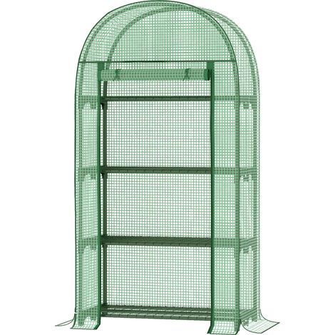 Serre balcon 4 étagères 80x50x160cm acier PE anti-UV porte roulante légumes fleurs, vert