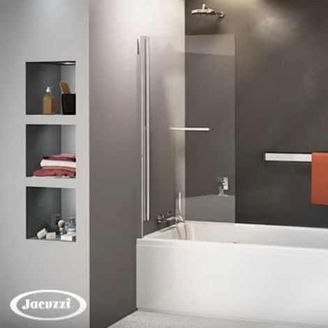 Jacuzzi – Pare-baignoire pivotant et relevable 140x90 – Laqué blanc – Système de relevage 28cm – Étanchéité optimale – Verre traité Clearglass