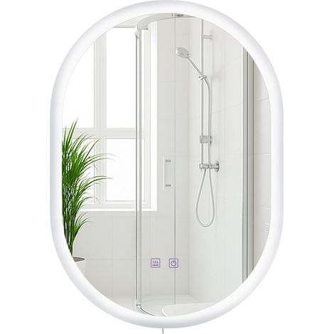 Miroir de salle de bain ovale intensité lumineuse réglable 70x50 cm cadre métal clair 100009089