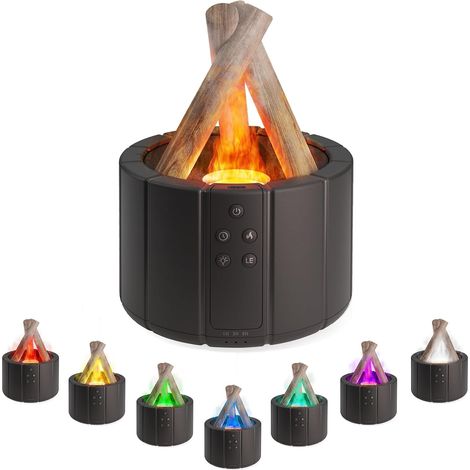Diffuseur d'huiles essentielles avec effet flamme, 250 ml, humidificateur d'air, luminosité réglable, 3 minuteurs, silencieux brûleurs pour huiles