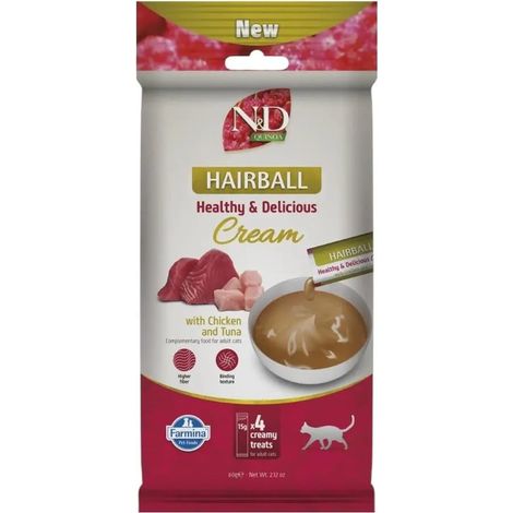 FARMINA N&D QUINOA CAT HAIRBALL CREAM POULET ET THON 60 G (BOÎTE DE 15 PIÈCES)