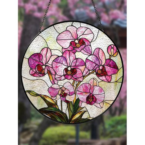 Décoration vitrail orchidée 12,5 cm, attrape-soleil