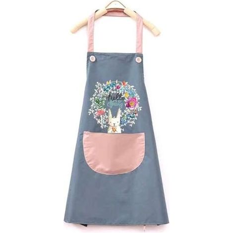 pair Tablier de cuisine imperméable, tablier de barbecue réglable avec poche, tablier de lapin mignon-bleu-Fei Yu (1/3)