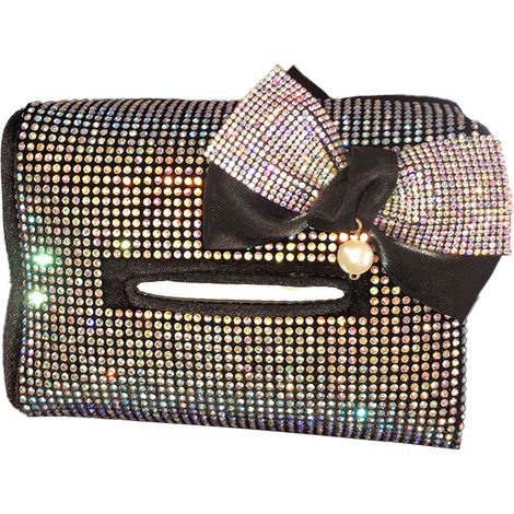 Porte-mouchoirs auto strass clip-on universel, boîte à mouchoirs arrière style nœud pour accoudoir de voiture (1/5)