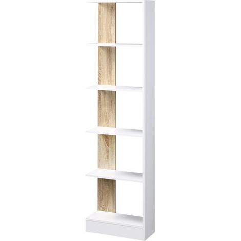 HOMCOM Bücherregal mit 5 offenen Fächern, Ablagefläche, modernes Design, Weißeiche, 45 x 21 x 170 cm, Wohnzimmer, Schlafzimmer, Büro