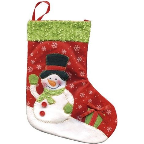 Chaussette De Noël - Bonhomme De Neige - Rouge Et Vert - 25 Cm - 1 Pièce