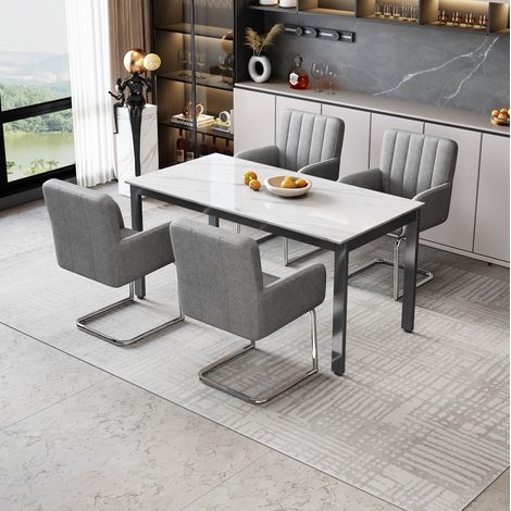 Esszimmerstuhl-Set 2er, graues Kunstleder mit Z-Metallbeinen OKMYHOME (1/5)