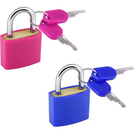 Lot de 2 cadenas pour valise avec clés, cadenas de voyage colorés de 23 mm, petit cadenas pour bagages, sac de sport, casier, sac à dos, sac d'école (rose, rouge et bleu) (1/5)
