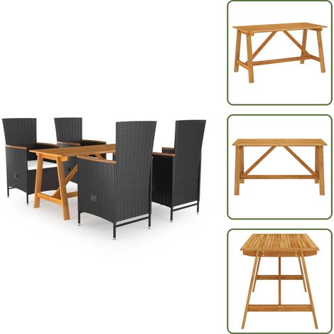 5-tlg. Garten-Essgruppe Schwarz - Gartensessel - Gartentisch - Rattan Möbel - Outdoor Möbel - Gartenmöbelset (1/5)