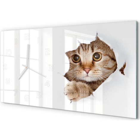 Horloge Murale XXL 60x30 cm Design Moderne en Verre Trempé Salon Salle à Manger Chat (1/5)
