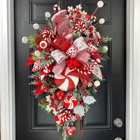 Albero di Natale capovolto, decorazione per porta di Natale, caramelle natalizie, decorazione da parete per albero capovolto (1/2)