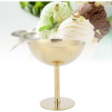 Coupe à glace en acier inoxydable, coupe à dessert sur pied, coupe à sundae pour yaourt, salade de fruits, pudding, décoration pour la maison et les fêtes, dorée, haute (1/3)