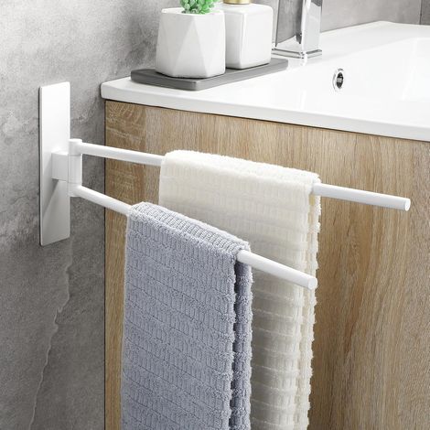 1 - Porte-serviettes - Accessoire salle de bain - Rotation 180 degrés - Fixation adhésive sans perçage - Pour mur lavabo armoire - Argenté - 30x5cm (1/5)
