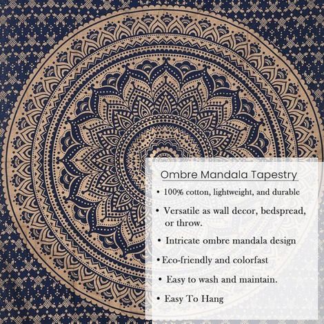 Tapisserie Murale - Mandala Hippie Ombré Or et Noir - 220 x 230 cm - Décoration Boho Intérieure - 1 Pièce (1/2)