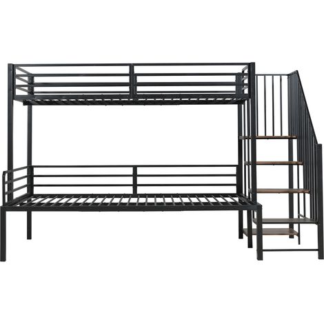 Litera de metal y MDF negro con escalera angular 90x200/120x200 cm (1/5)