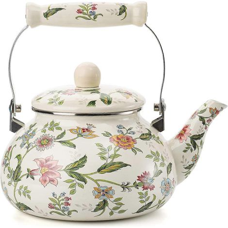 Bouilloire émaillée, pichet à induction 2,4 L, théière vintage, poignée en céramique, compatible avec plaques à induction, gaz et poêle à bois (1/4)