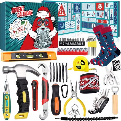Calendrier de l'Avent 2025 pour hommes - Outils et cadeaux de Noël - Outil multifonction pour papa, grand-père, petit ami, neveu ou oncle (1/5)