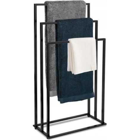 Porte-Serviettes sur Pied en Bambou avec 3 Barres INOX pour Serviettes, Vêtements, Torchons, Support pour Serviettes pour Salle de Bain, Balcon, 46 X 24 X 84 CM