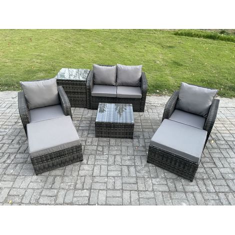 Fimous Rattan Gartenmöbel Set Patio Conservatory Indoor Outdoor 6 Sitzer Set mit Liebe Sofa Square Couchtisch 2 Big Foothocker Beistelltisch (1/5)
