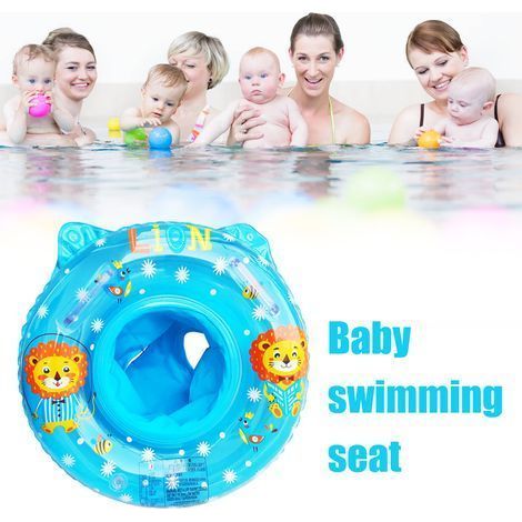 Verstärkter, aufblasbarer Babyschwimmer mit Griffen, kippsicherer Babyschwimmer, blaues Löwenmotiv, 1 Stück (verpackt in einer Tasche) (1/5)