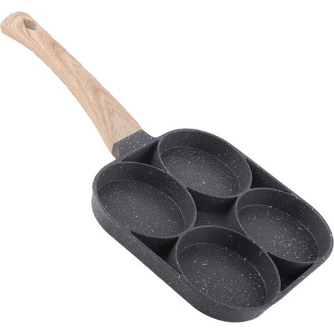 Poêle à frire à 4 trous, antiadhésive, en pierre médicale, à fond plat, idéale pour les œufs, les omelettes et les hamburgers. (1/5)