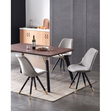 Cosmo LUX Sofia Dining Set - a Walnut Wooden Dining Table and Set of 4 Dark Grey Velvet Dining Chairs - Dining Room Kitchen (1/5)