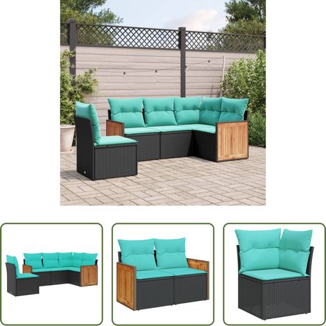 Gartenmöbel - 5-teiliges Gartensofa-Set mit Kissen, schwarzes Polyrattan (1/5)