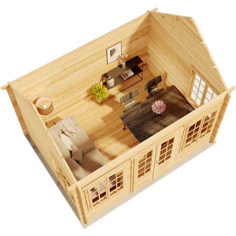 Alpholz Gartenhaus CLOCKHOUSE® 44 Royal ISO Gartenhaus aus Holz , Holzhaus mit 44 mm Wandstärke Blockbohlenhaus