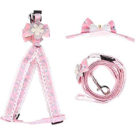 Ensemble Harnais Et Laisse Pour Chien - Nylon Réglable Motif Floral - Pour Promenade Et Course - Lot De 3 Pièces Taille S (1/5)