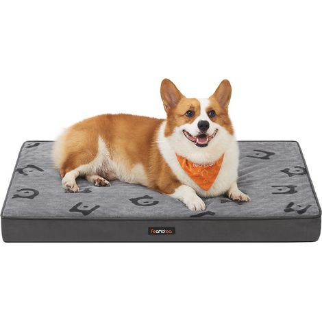 Panier pour Chiens, Coussin pour Animaux, Mousse Alvéolée, avec Poignée, Déhoussable, Utilisable des 2 Côtés, Hydrofuge, Taille L, 91 x 68 x 8 cm, Gris Tourterelle (1/5)
