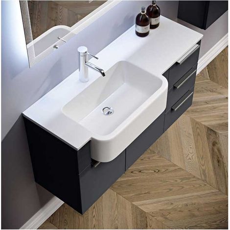 Mobile Bagno Milos100 cm SospesoGrafite Base 2 ante e 3 cassetti - Lavabo in Resina Vasca a Sinistra (1/5)