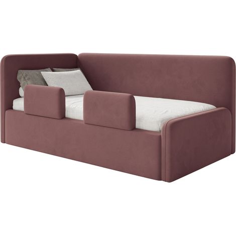 Selsey Fanko – Kinderbett 90x200 cm mit Rausfallschutz, Kopfteil links, Samt, Rosa (1/5)