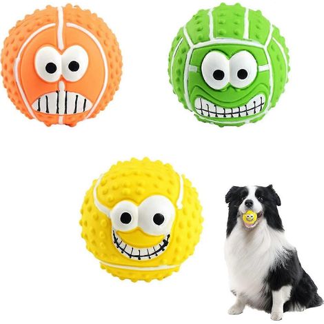 Lot de balles couineuses pour chiens, jouet à mâcher en latex avec un sourire, 7,9 cm de large, balles souples et rebondissantes pour animaux de compagnie de petite et moyenne taille. (1/2)