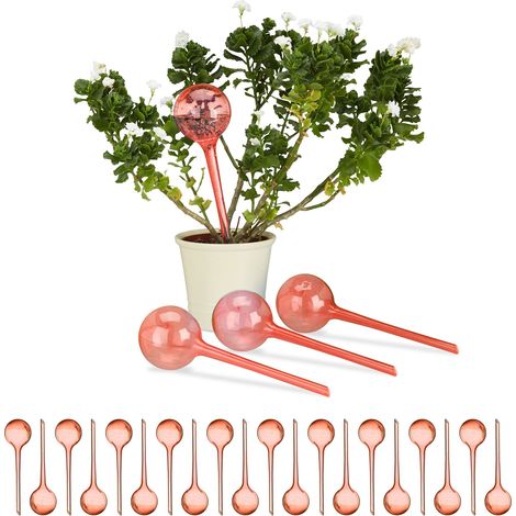Set of 24 Relaxdays Watering Globes, Regulated Irrigation, 2 Weeks, Pot Plants, Plastic Sphere, Bulb, Red