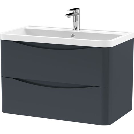 Balterley Dunwood Wall Hung 2 Drawer Bathroom Vanity Unit & Polymarble Basin, Dark Grey, 755mm (1/4)