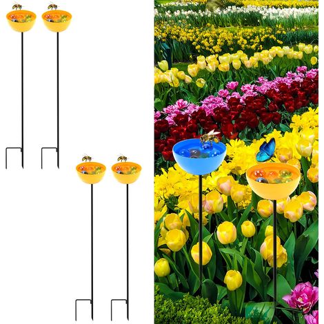 Mangeoire pour oiseaux en fer pour cour extérieure, 4 pièces, ornement décoratif de jardin, insert de sol, demi-cercle jaune, 65x8cm (1/5)