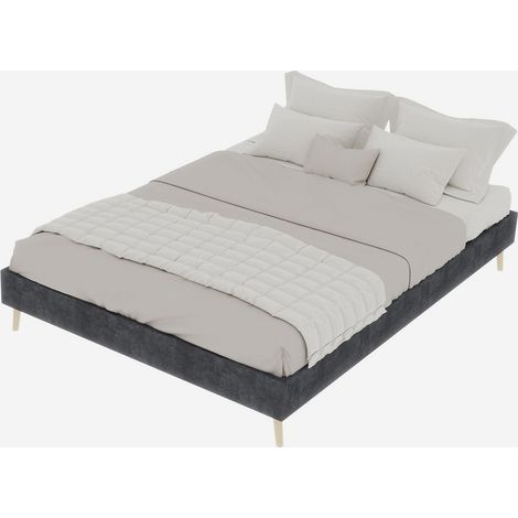 Lit plateforme 140x200 cm tissu gris et métal, structure multi-support, tête de lit non incluse (1/5)