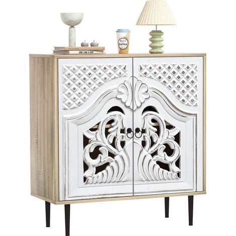 Sideboard Landhausstil Grau Holz mit Türen und verstellbarer Ablage 80x35x87cm (1/5)