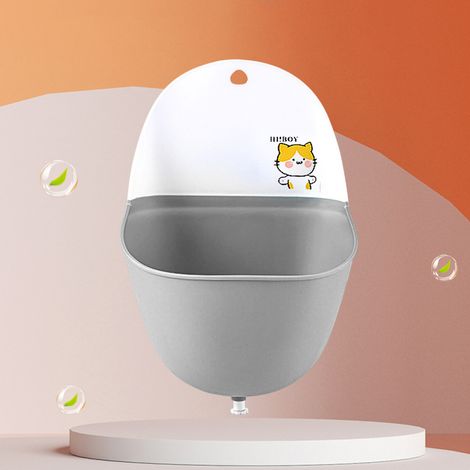 Urinoir pour enfants, léger, portable, pliable, de capacité pratique, en PP TPR, style dessin animé, urinoir d'apprentissage de la propreté pour garçons, chat gris (avec crochet et bouchon de vidange) (1/5)