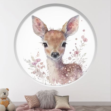 Stickers Trompe l'oeil Arche ronde Enfants - Faon - Diamètre 60 cm (1/4)