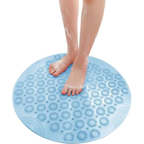 Tapis de douche, tapis de bain rond antidérapant avec ventouse, lavable en machine (bleu) (1/5)