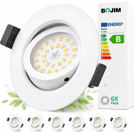 Spot LED Encastrable Blanc Classe Énergétique B IP44 Salle de Bain Spots de Plafond 4.7W, Blanc Chaud 3000K, 230V, Trou Ø 68mm - 80mm, Pour Cuisine Salon Chambre, Lot de 6 (1/5)