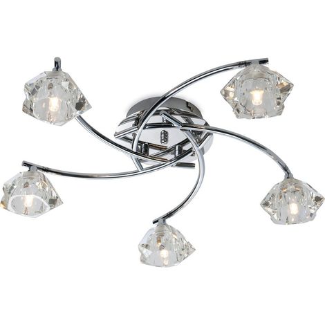 Firstlight Clara - Plafonnier multi-bras à 5 ampoules au fini chrome, verre transparent, G9