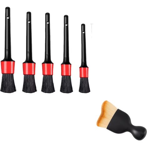 Ensemble de brosses de nettoyage de voiture, paquet de 6, comprenant des brosses à poils souples anti-rayures pour le nettoyage intérieur et intérieur (1/5)