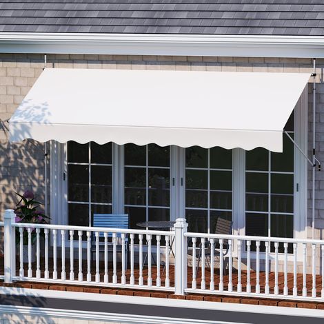 Store Banne Manuel Rétractable 400cm x 210-300cm Sans Perçage Auvent Pare-Soleil Réglable avec Manivelle Abri Blanc (1/3)