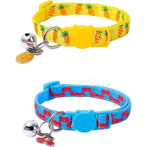 Set mit 2 Katzenhalsbändern mit Fruchtaccessoires (Ananas und Kirsche), verstellbares Halsband für kleine Katzen mit Glöckchen und abnehmbarem Knopf (1/5)